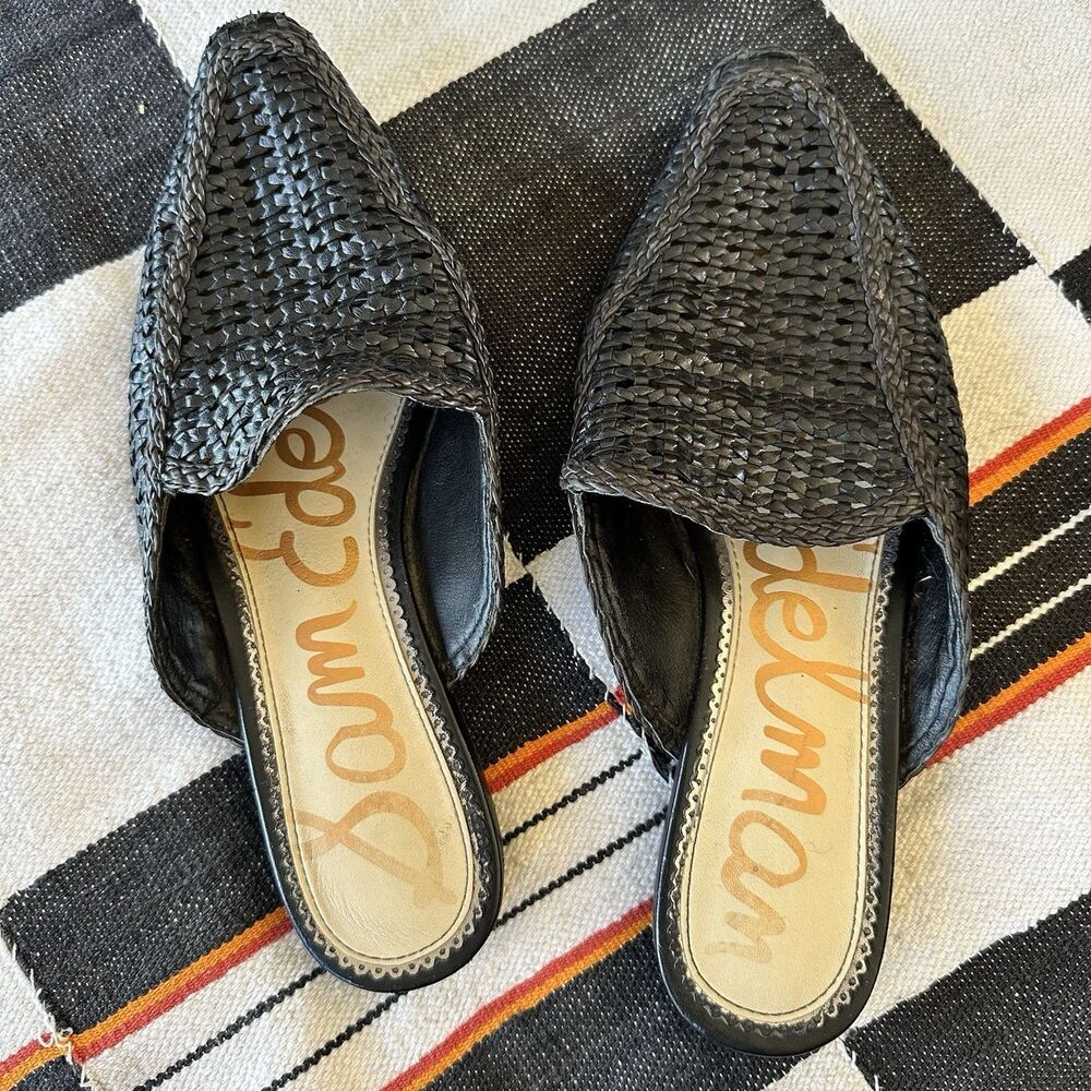 Sam Edelman Black Elva Woven Leather Mule Slip On Shoes. Boho. Whimsygoth. 8.5